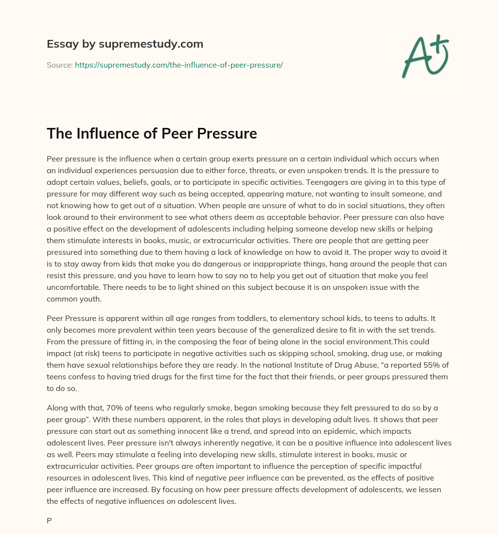 peer pressure essay 200 words pdf