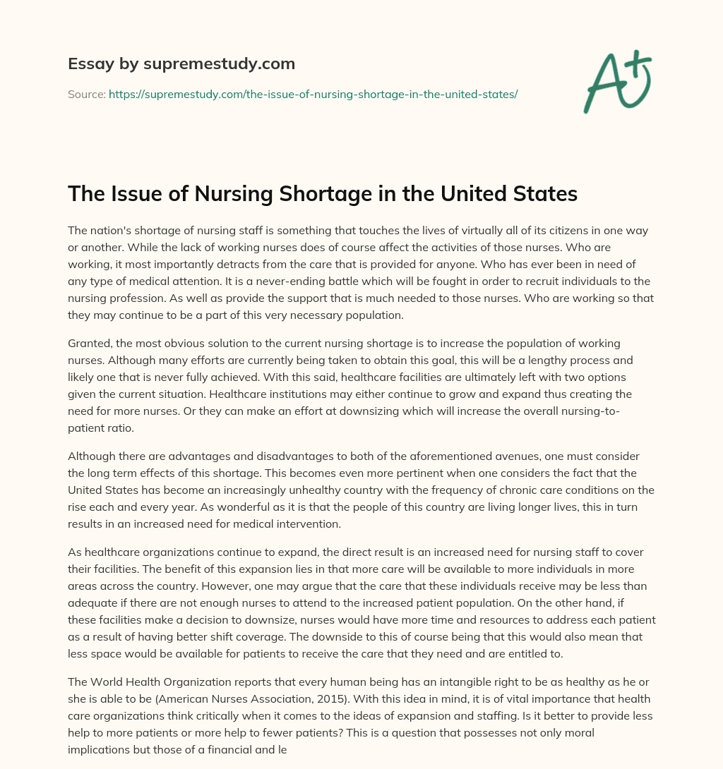 The Issue of Nursing Shortage in the United States essay