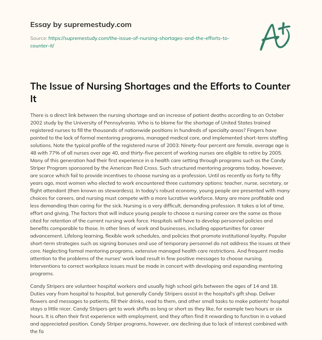 The Issue of Nursing Shortages and the Efforts to Counter It essay