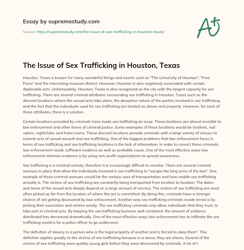 The Issue of Sex Trafficking in Houston, Texas essay