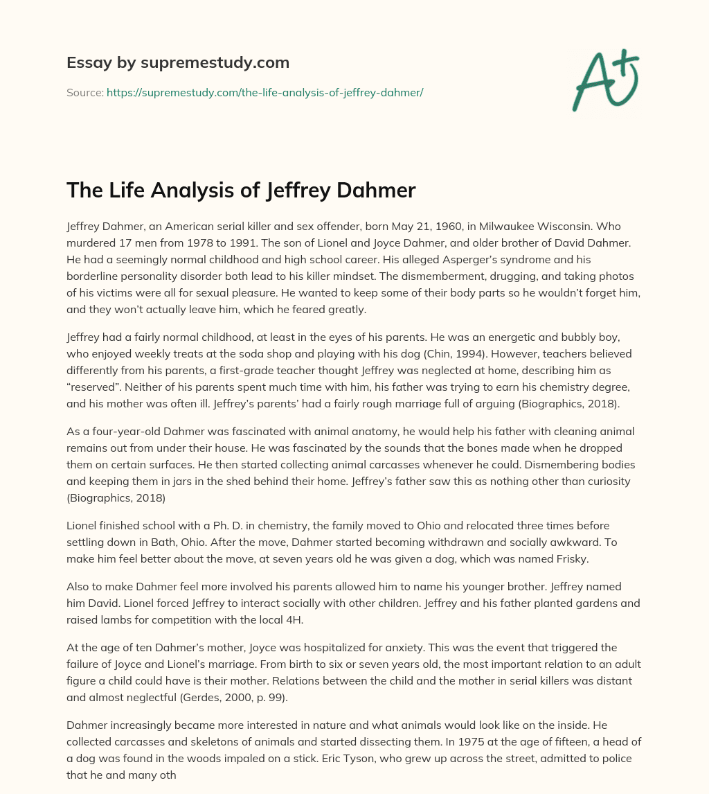 The Life Analysis of Jeffrey Dahmer essay