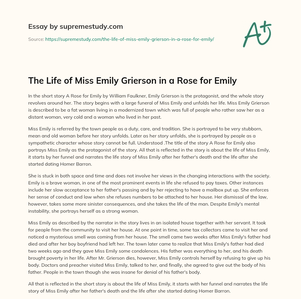 The Life of Miss Emily Grierson in a Rose for Emily essay