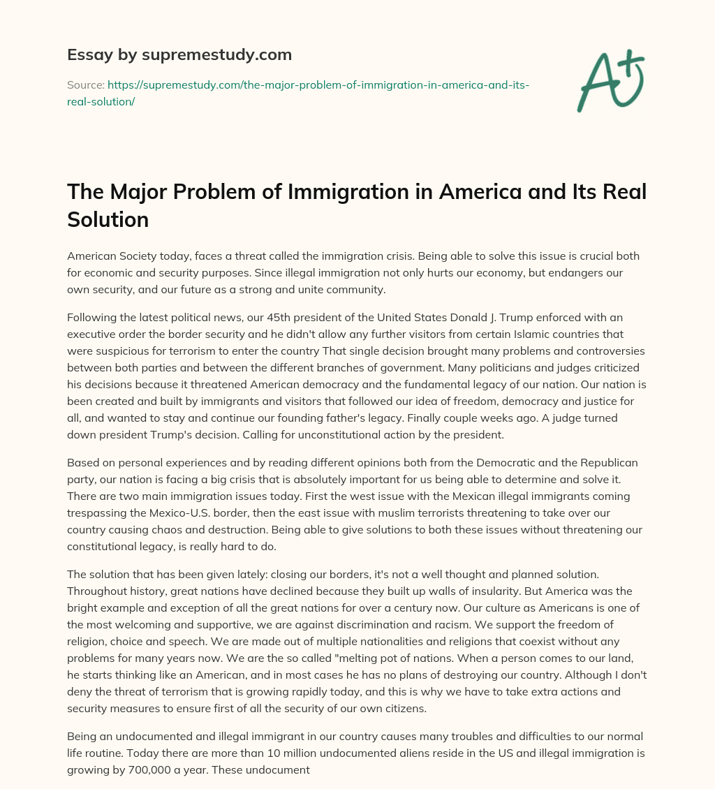 The Major Problem of Immigration in America and Its Real Solution essay