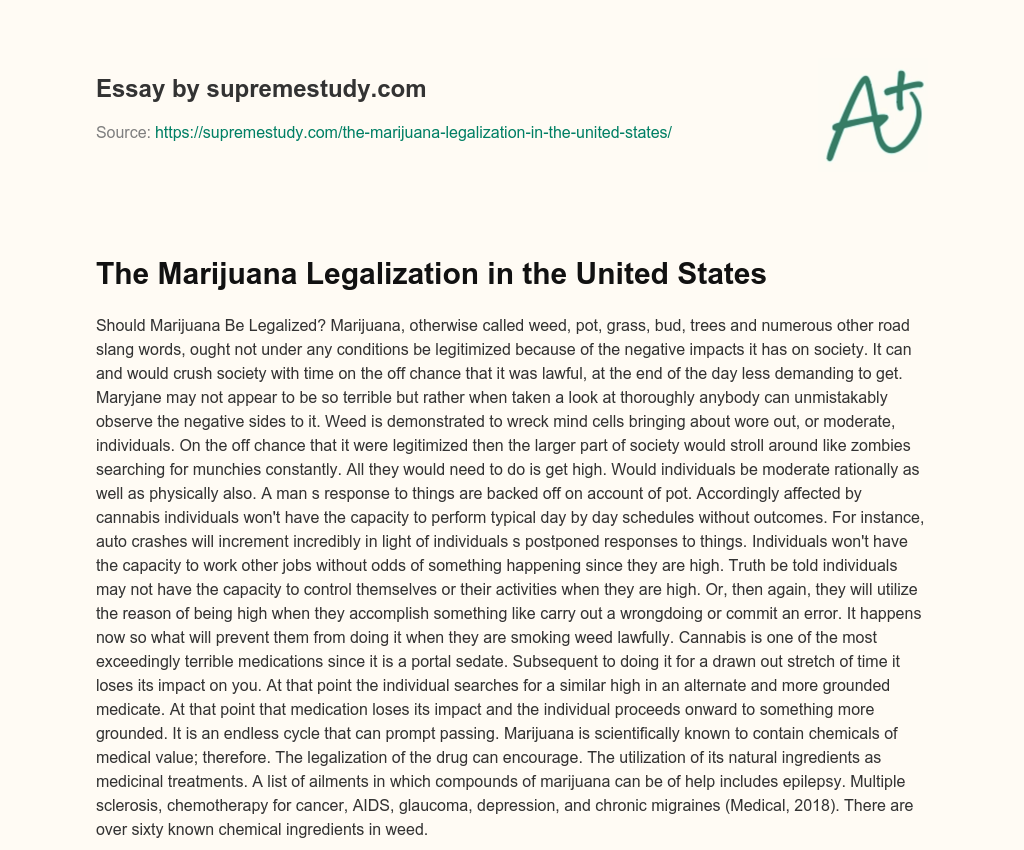 The Marijuana Legalization in the United States essay