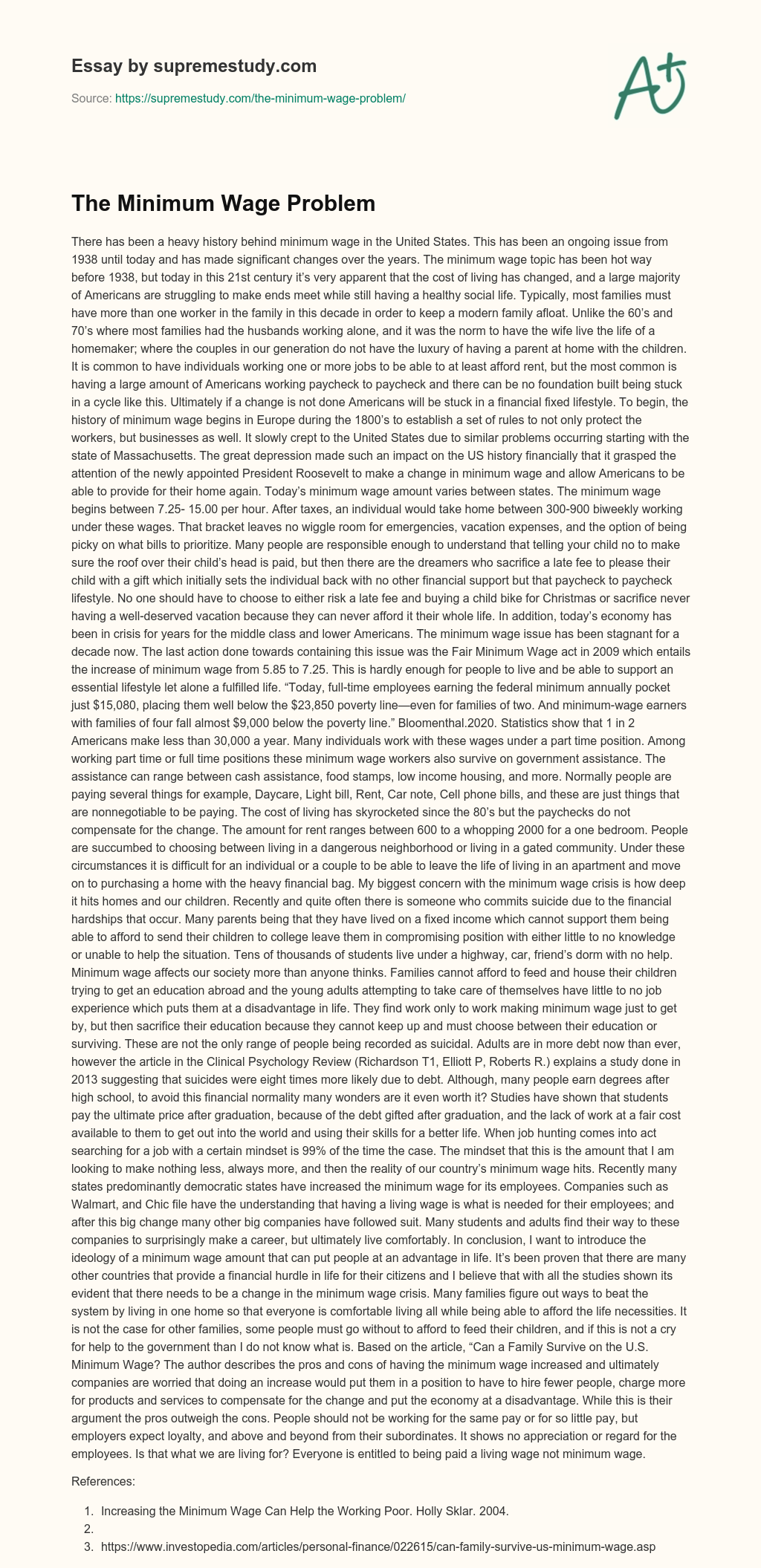 The Minimum Wage Problem essay