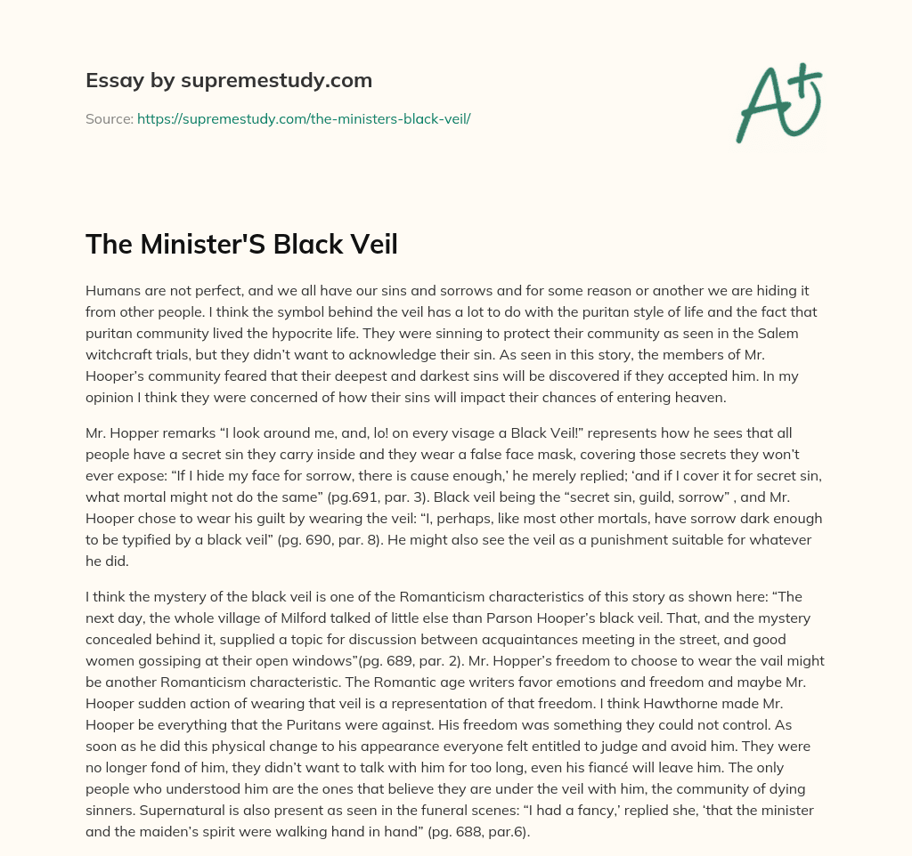 The Minister’S Black Veil essay