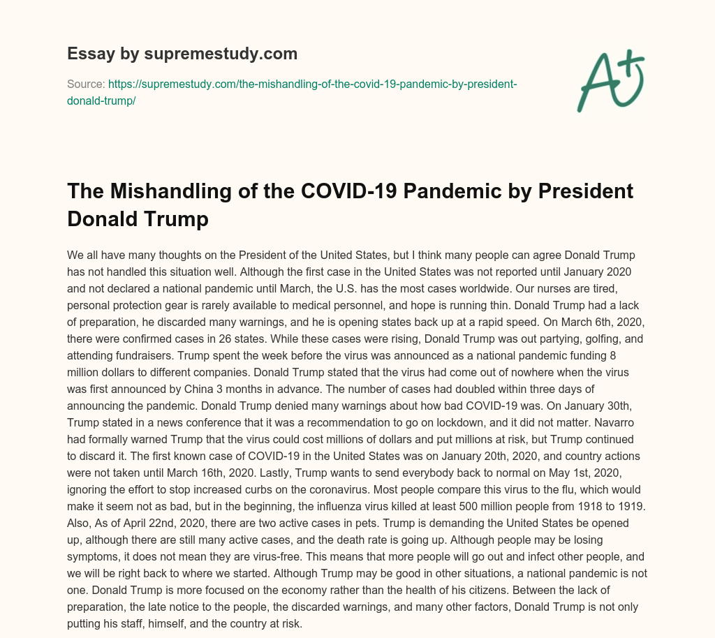The Mishandling of the COVID-19 Pandemic by President Donald Trump essay
