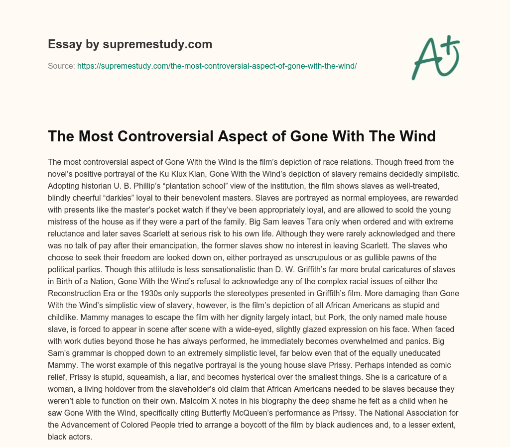 The Most Controversial Aspect of Gone With The Wind essay