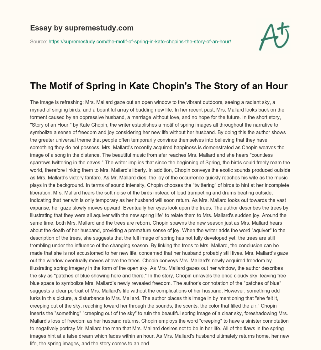 The Motif of Spring in Kate Chopin’s The Story of an Hour essay