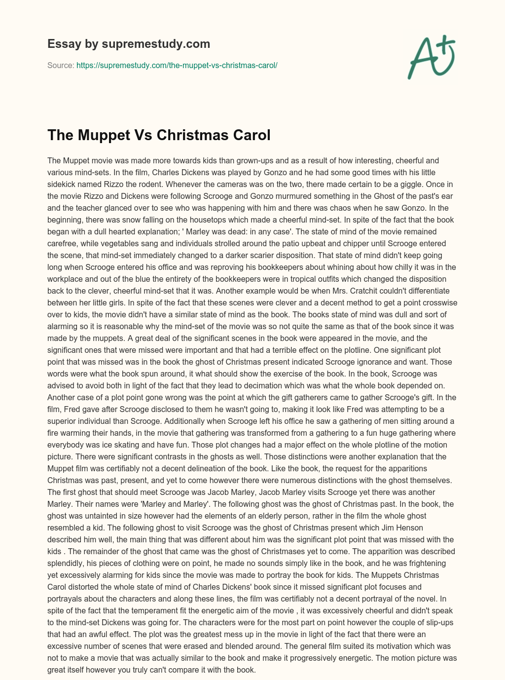 The Muppet Vs Christmas Carol essay