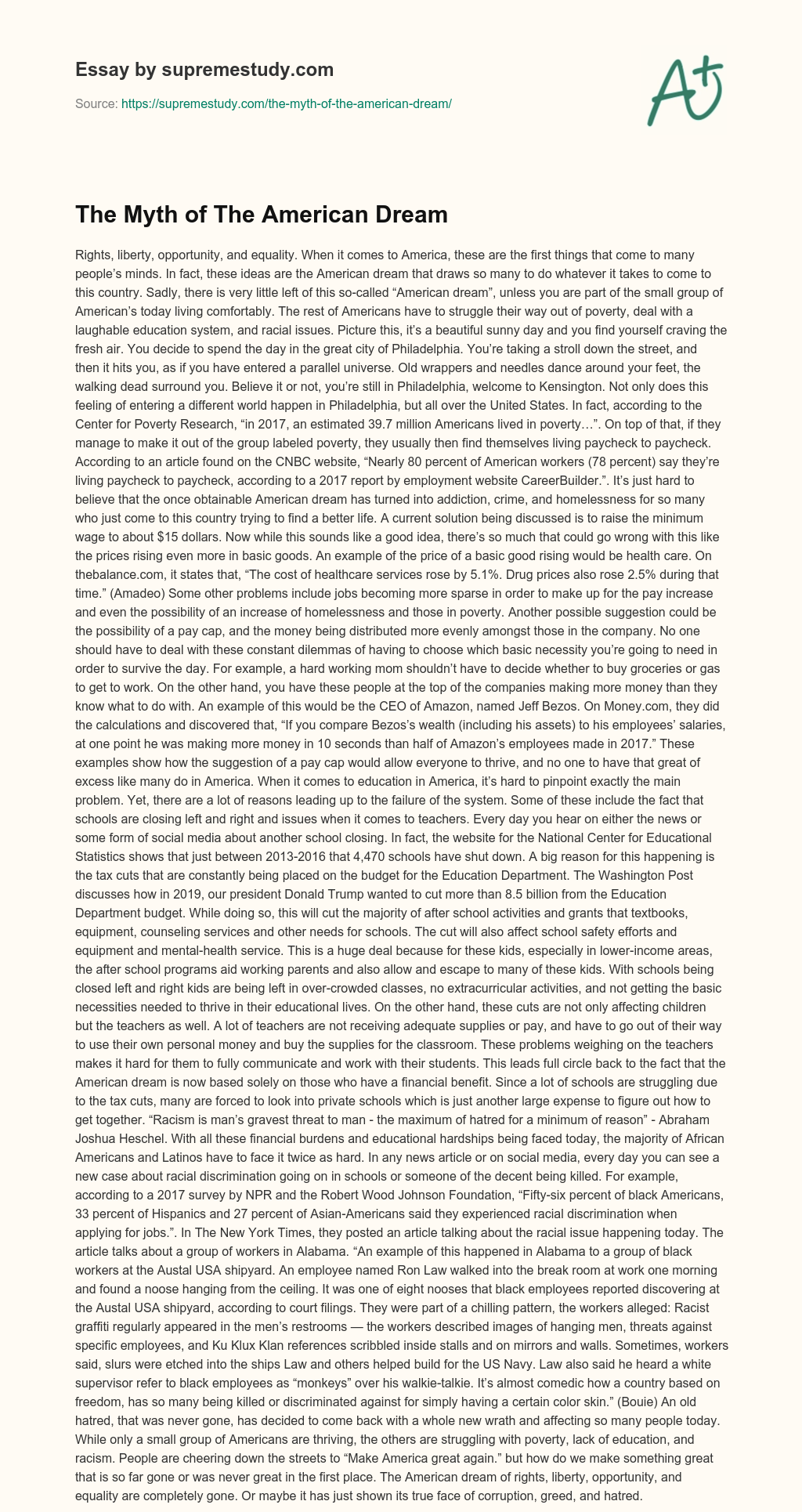 The Myth of The American Dream essay