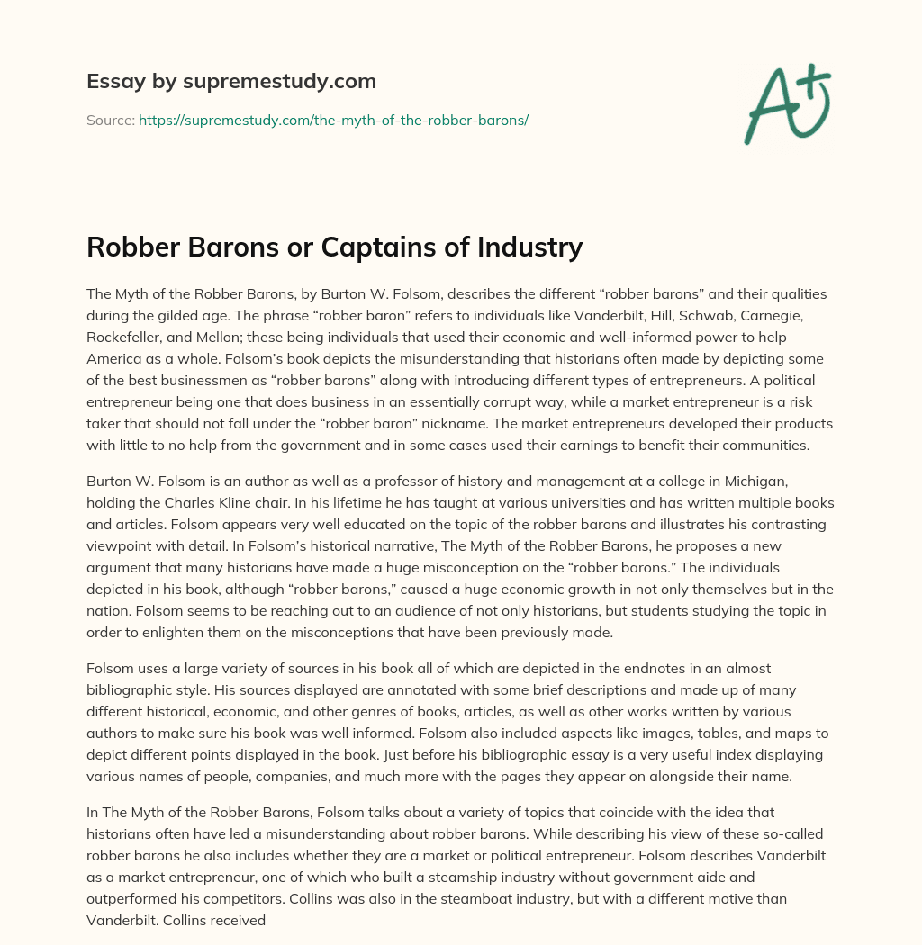 Robber Barons or Captains of Industry essay