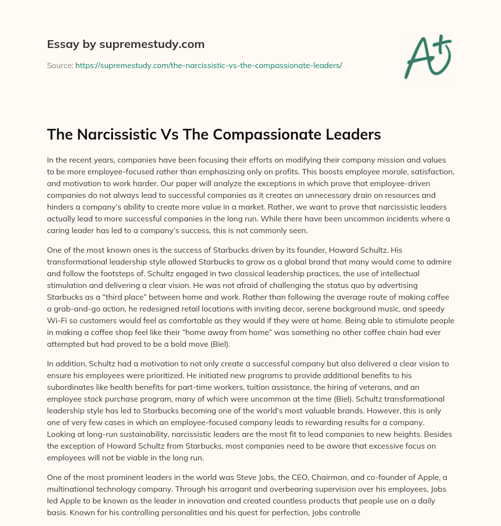 The Narcissistic Vs The Compassionate Leaders essay