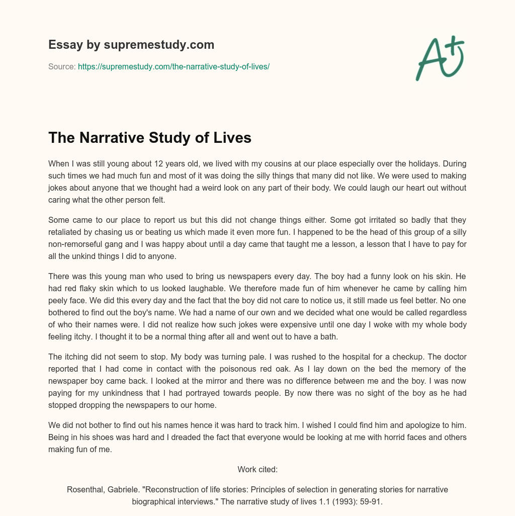 The Narrative Study of Lives essay