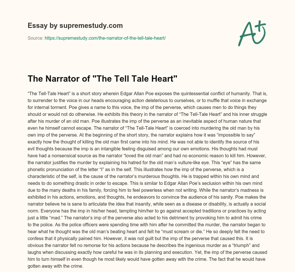 The Narrator of “The Tell Tale Heart” essay