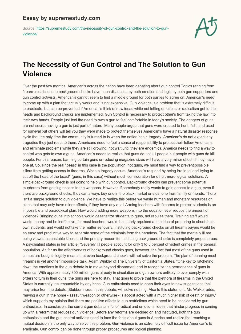 gun violence problem solution essay