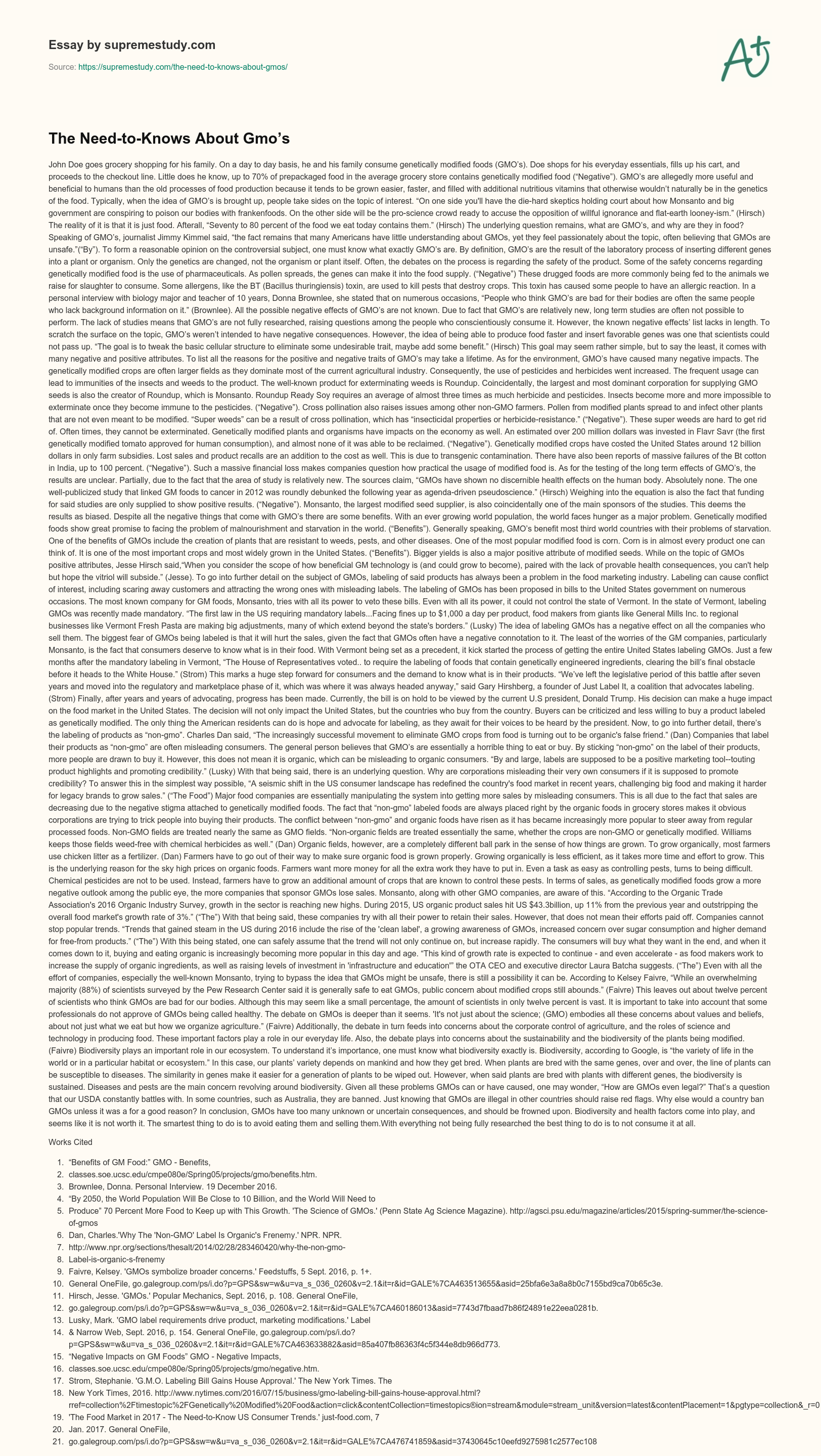 The Need-to-Knows About Gmo’s essay