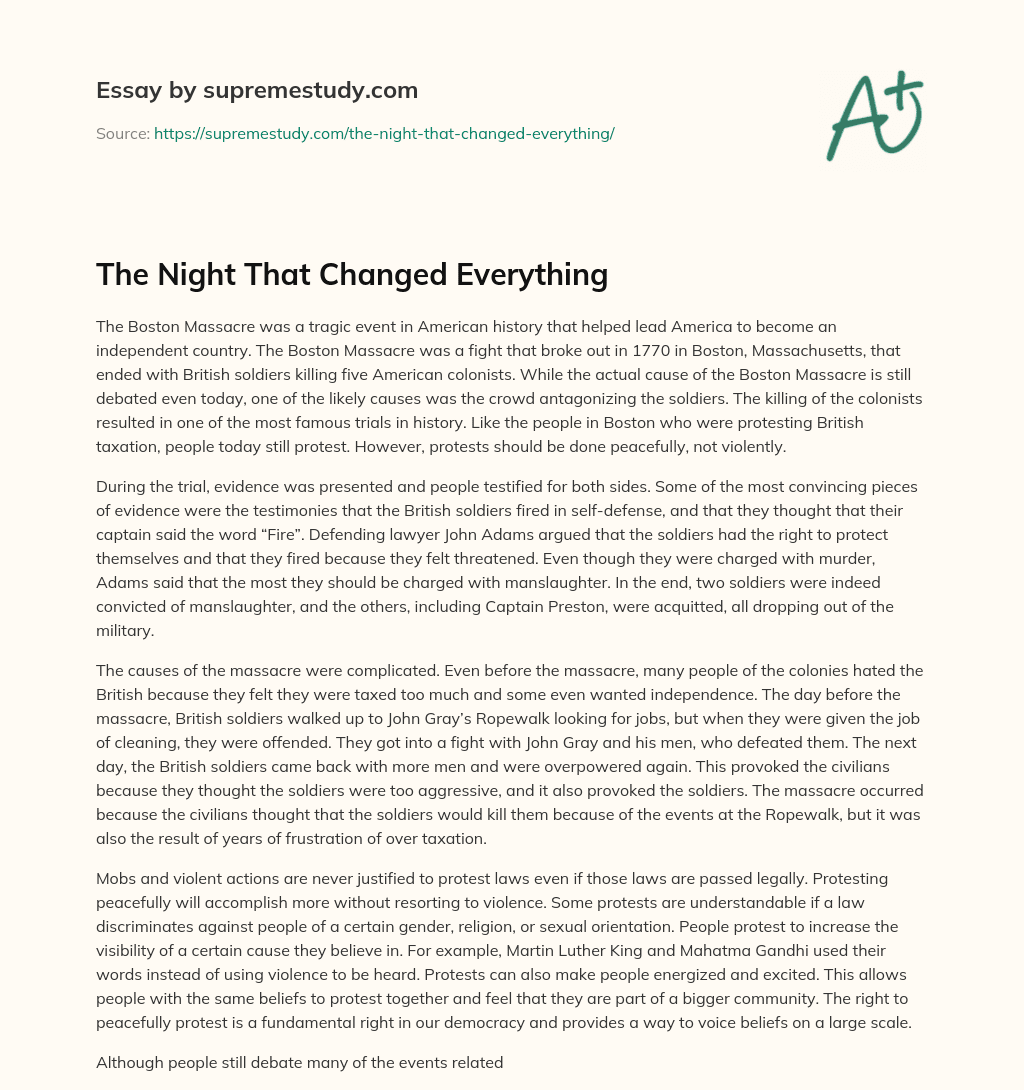 The Night That Changed Everything essay