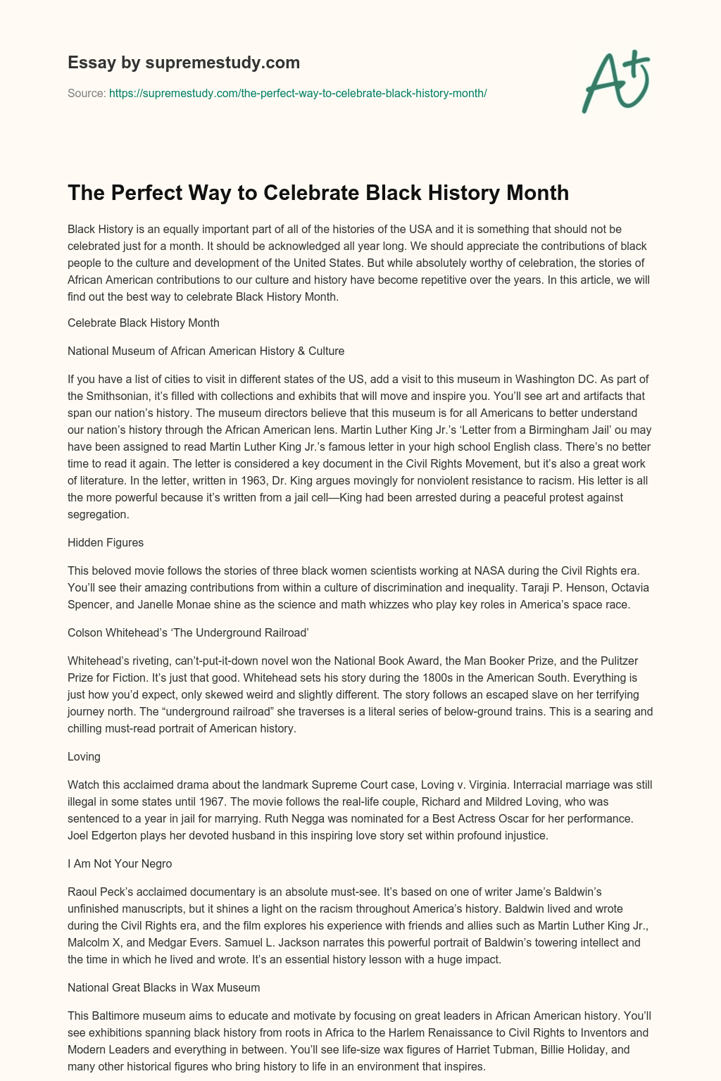 The Perfect Way to Celebrate Black History Month essay