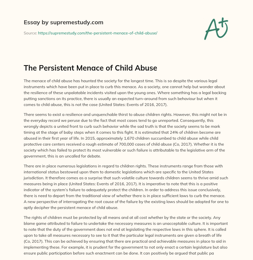 The Persistent Menace of Child Abuse essay
