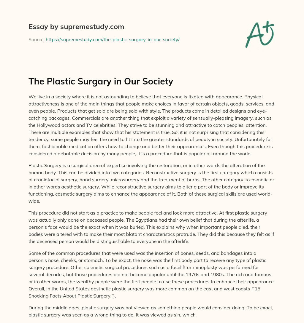 The Plastic Surgary in Our Society essay