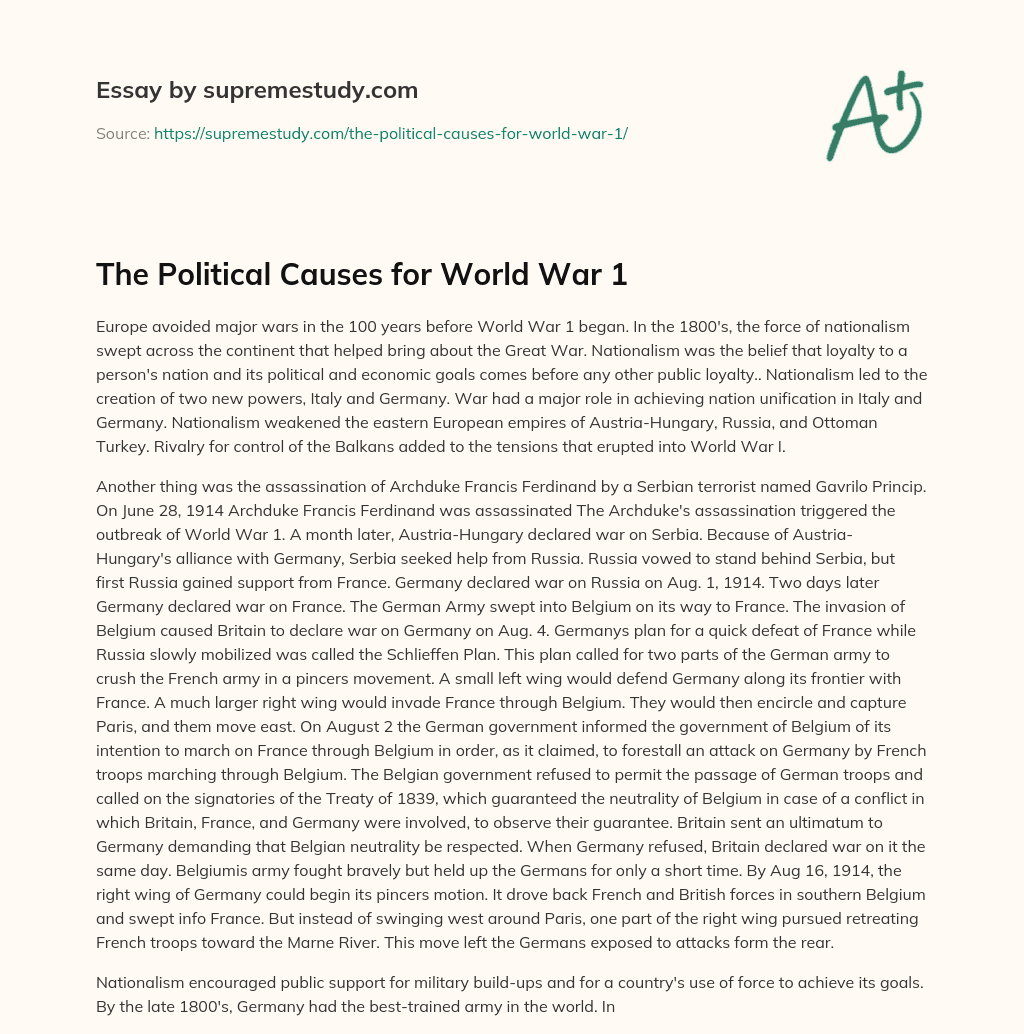 The Political Causes for World War 1 essay
