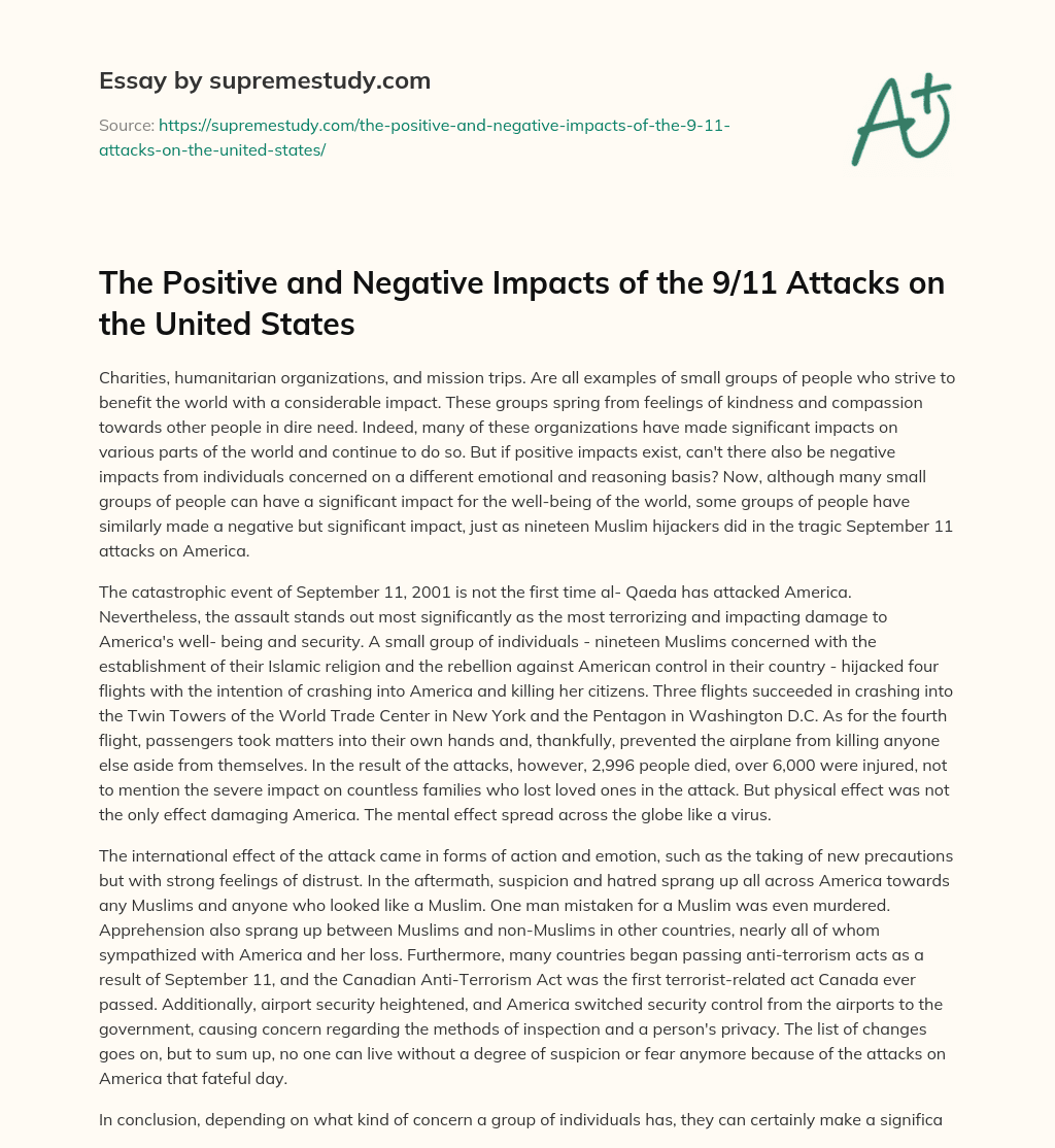 The Positive and Negative Impacts of the 9/11 Attacks on the United States essay