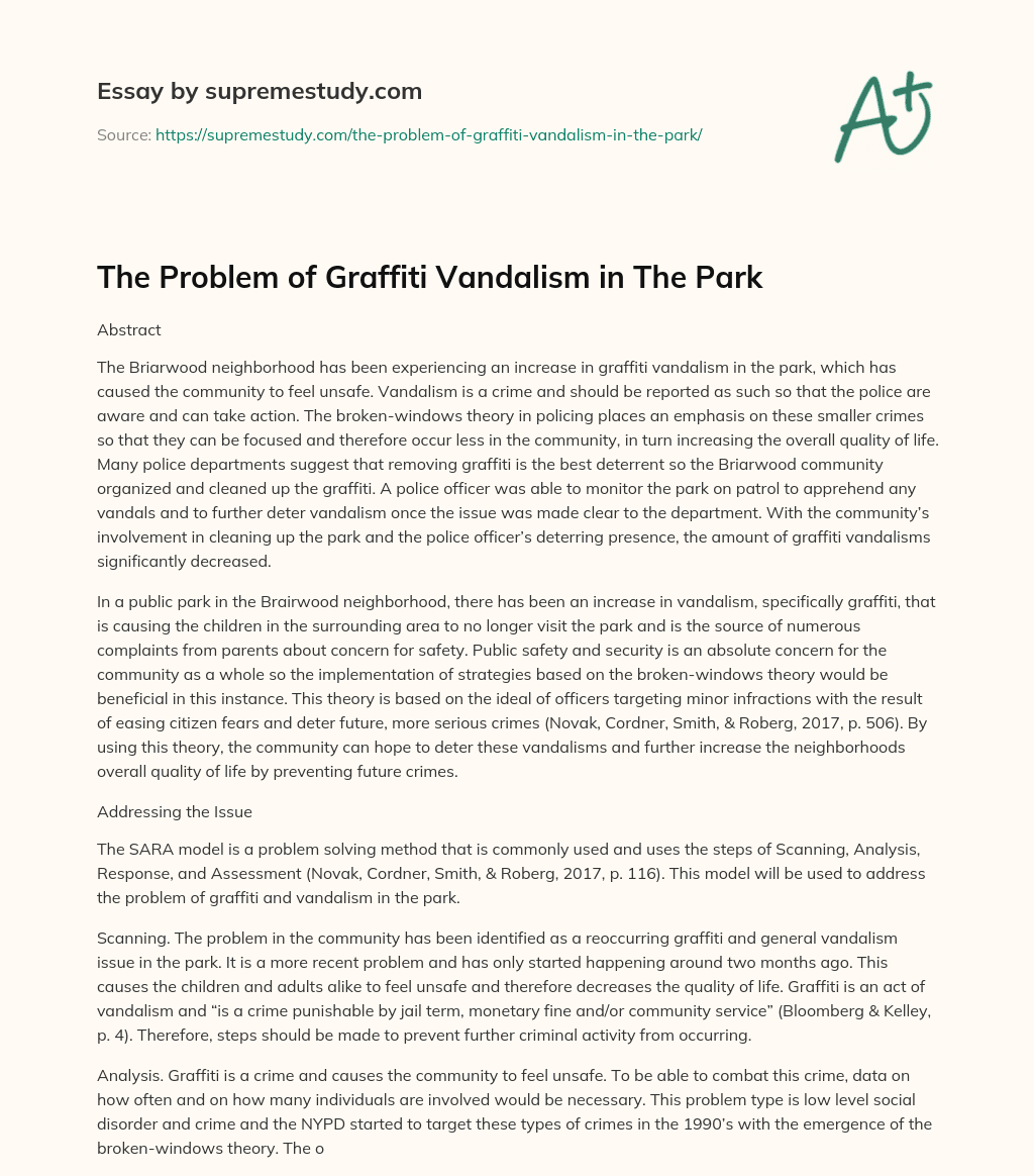 The Problem of Graffiti Vandalism in The Park essay