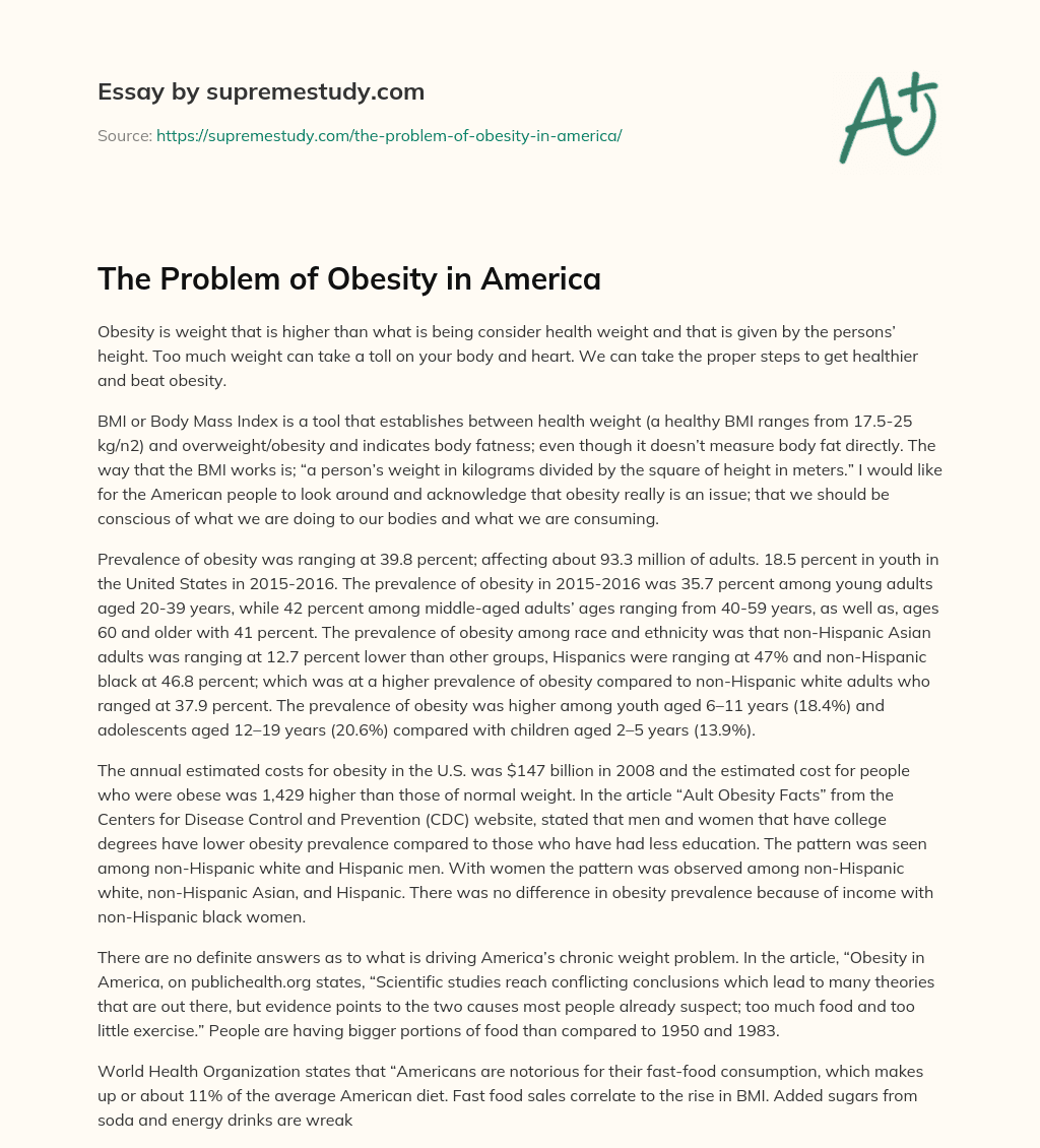 The Problem of Obesity in America essay