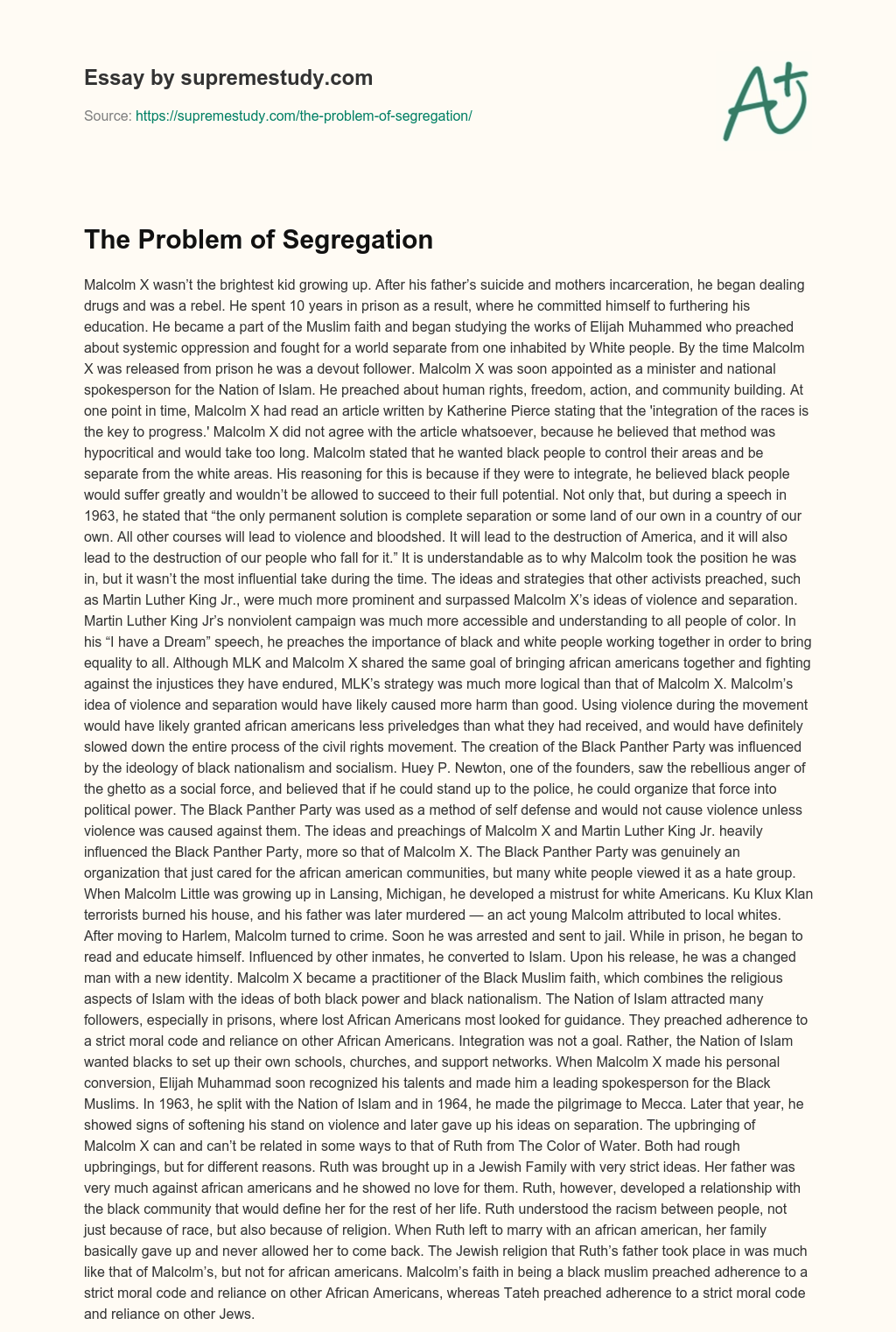 The Problem of Segregation essay