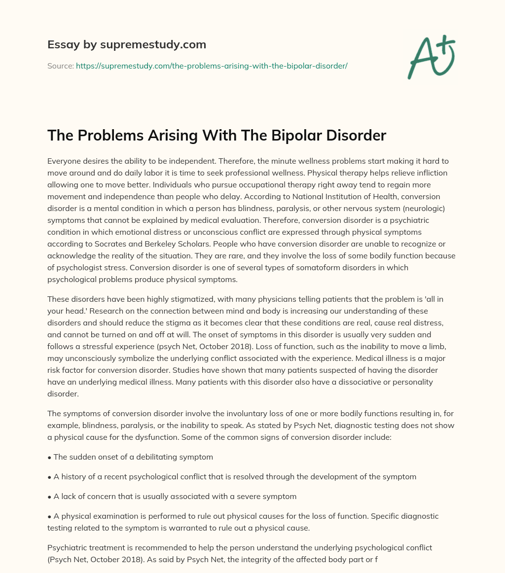 The Problems Arising With The Bipolar Disorder essay