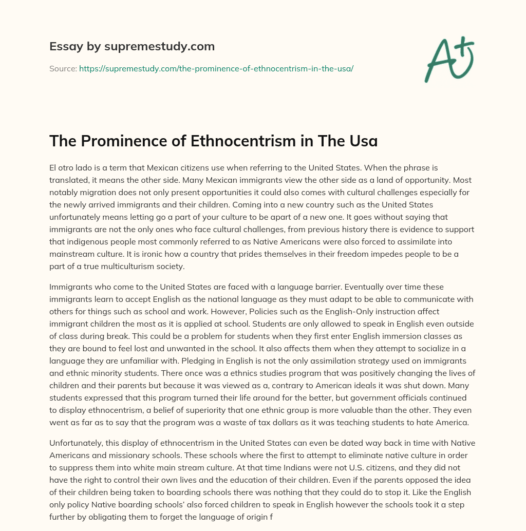 The Prominence of Ethnocentrism in The Usa essay