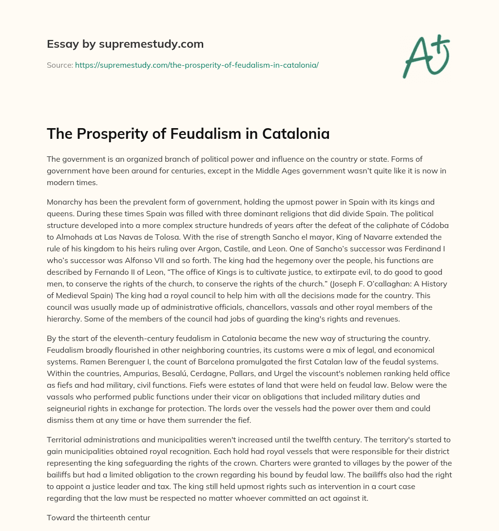 The Prosperity of Feudalism in Catalonia essay