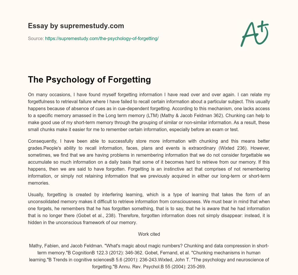 The Psychology of Forgetting essay