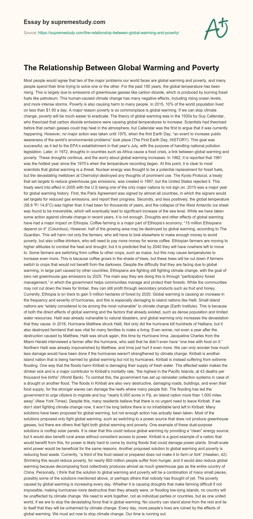 The Relationship Between Global Warming and Poverty  essay