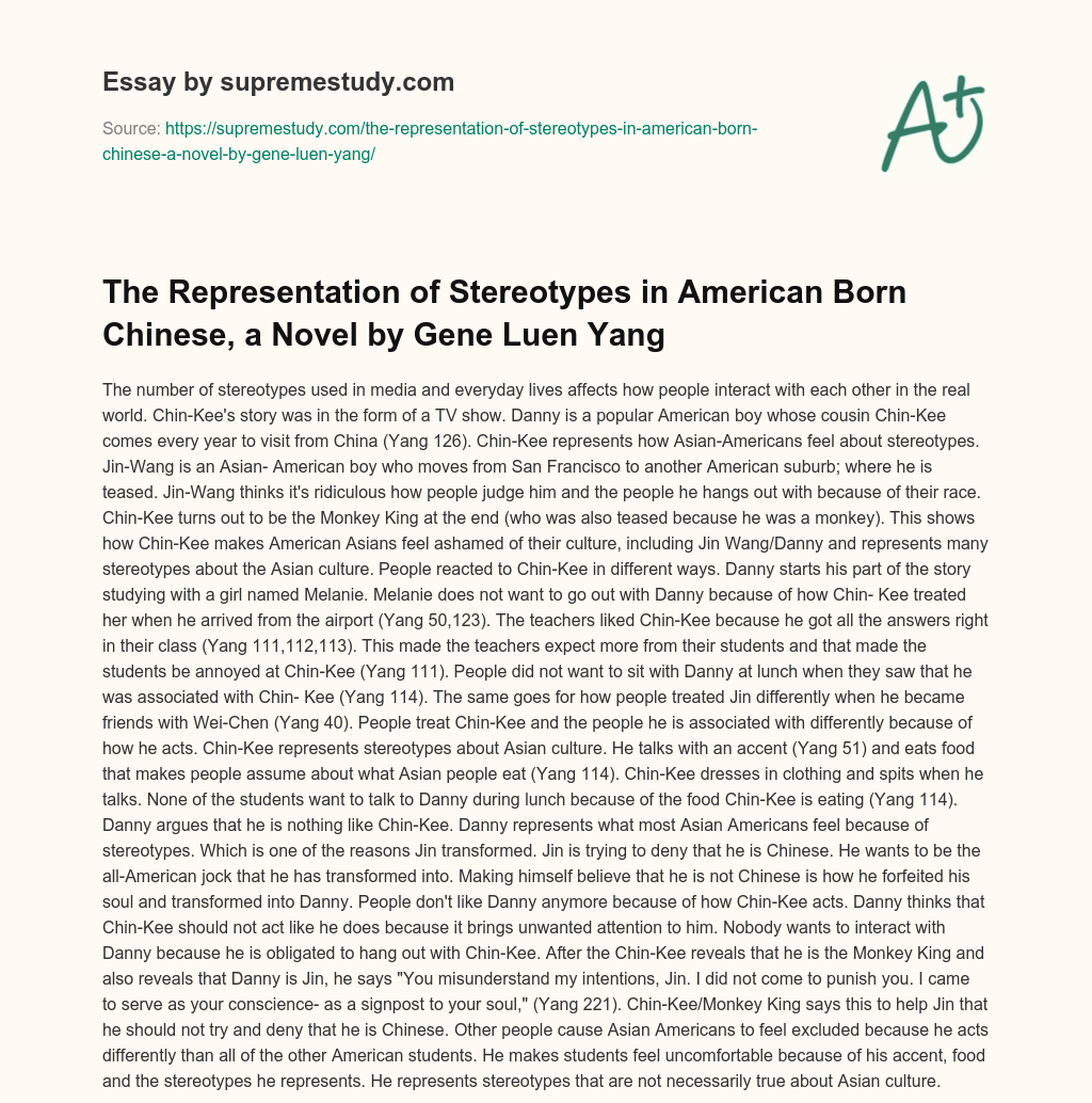 The Representation of Stereotypes in American Born Chinese, a Novel by Gene Luen Yang essay