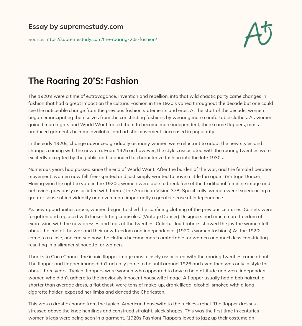 The Roaring 20’S: Fashion essay