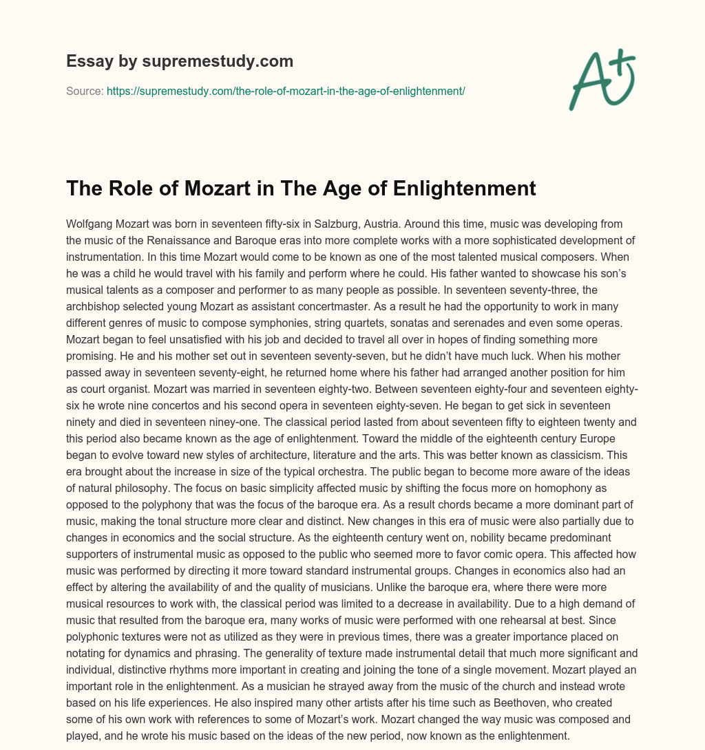 The Role of Mozart in The Age of Enlightenment essay