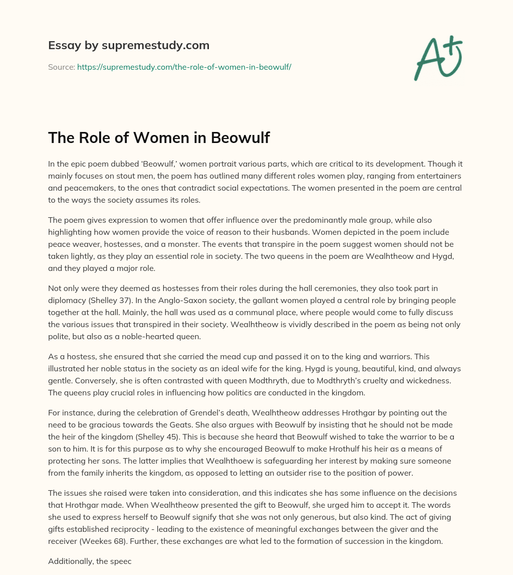 The Role of Women in Beowulf essay