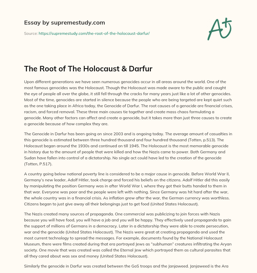 The Root of The Holocaust & Darfur  essay