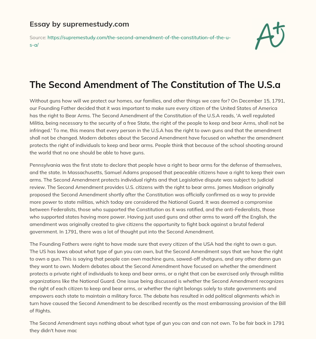 The Second Amendment of The Constitution of The U.S.a essay