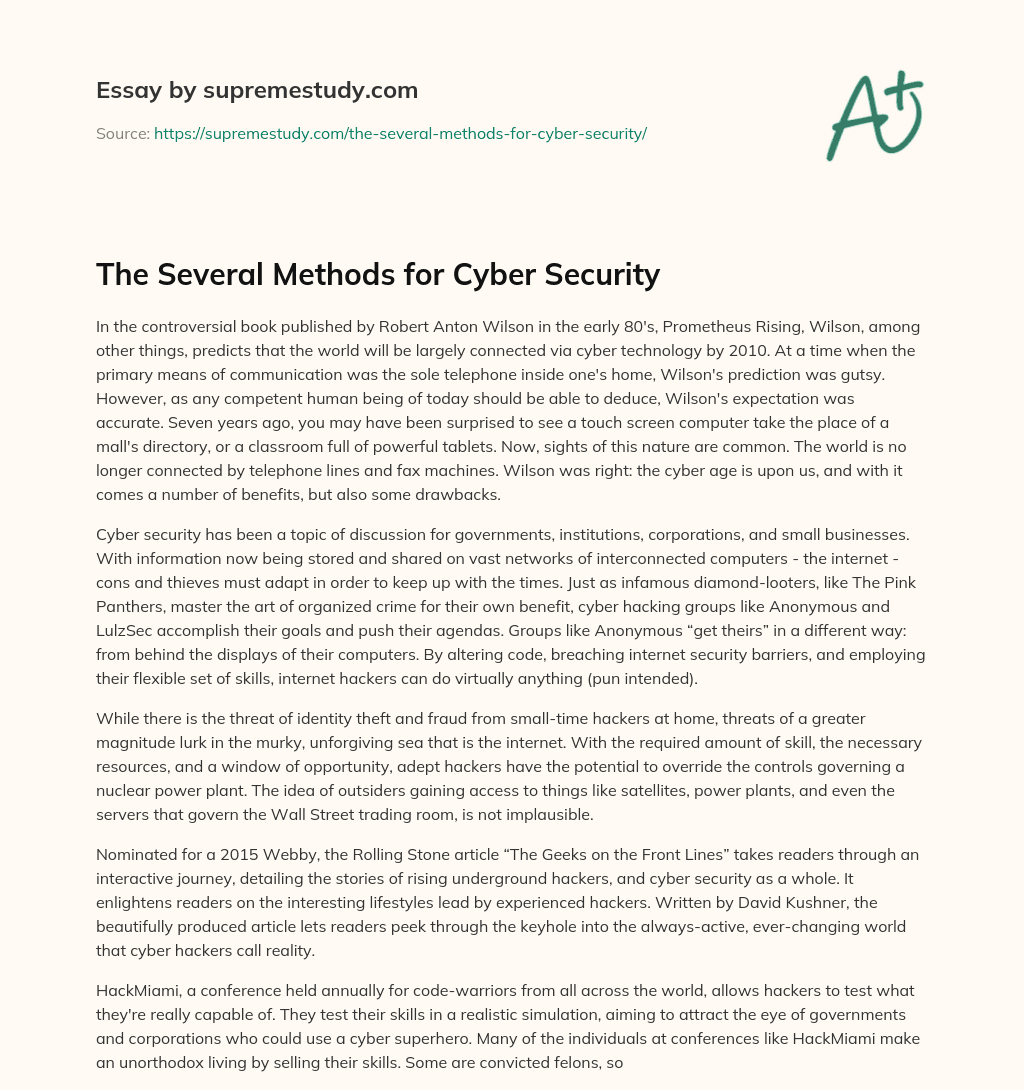 The Several Methods for Cyber Security essay
