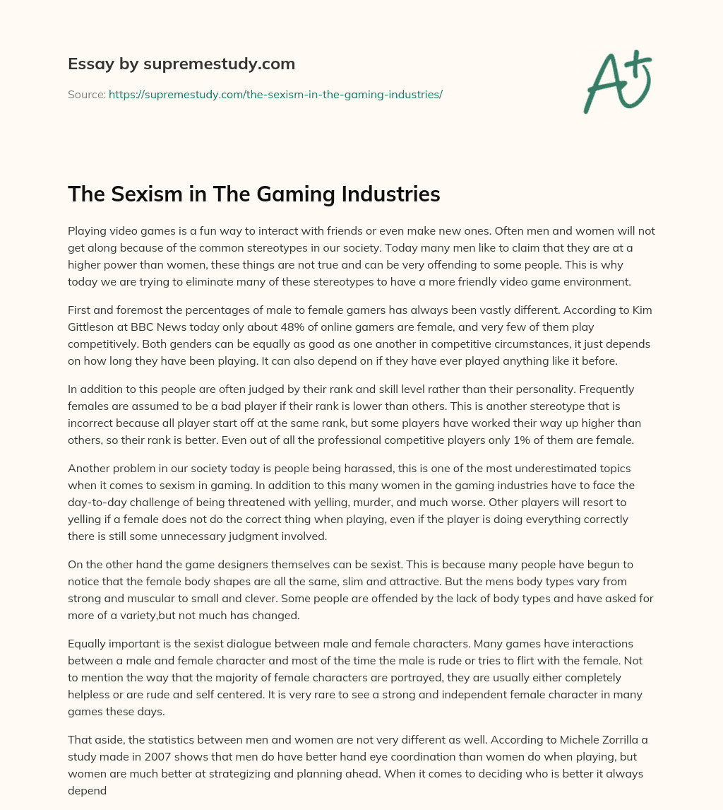 The Sexism in The Gaming Industries  essay