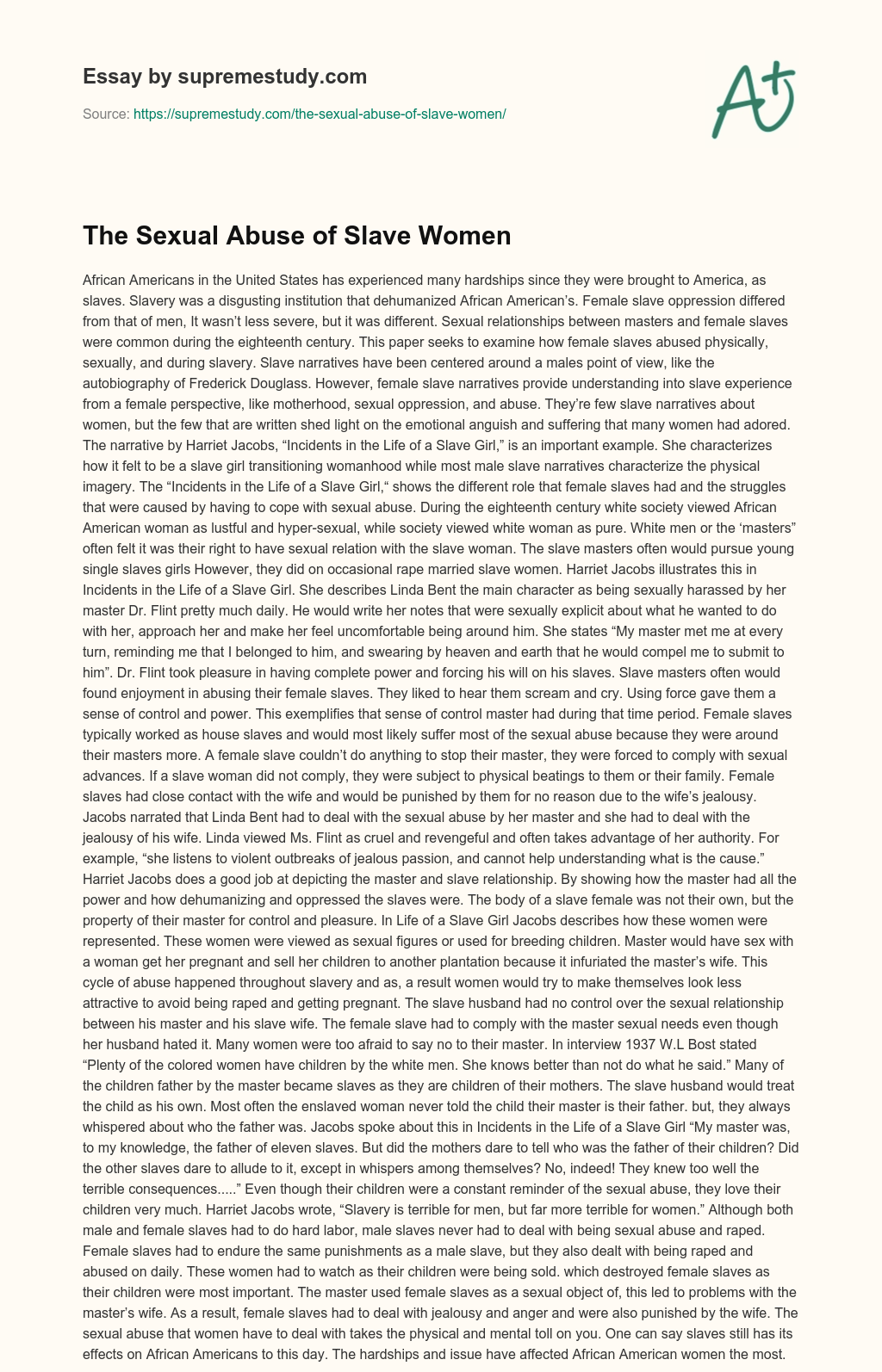 The Sexual Abuse of Slave Women essay