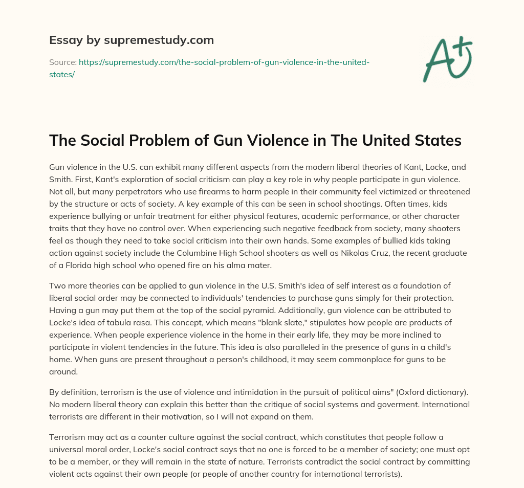 The Social Problem of Gun Violence in The United States essay