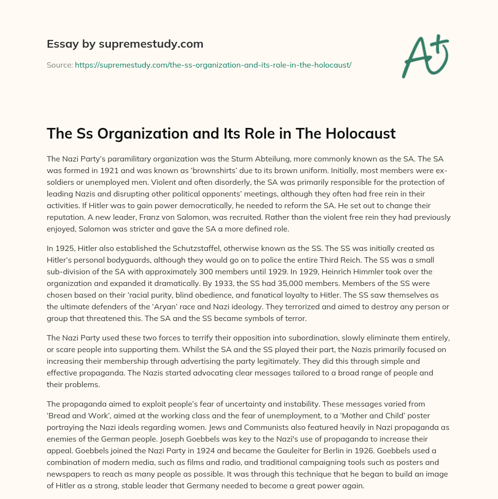 The Ss Organization and Its Role in The Holocaust essay