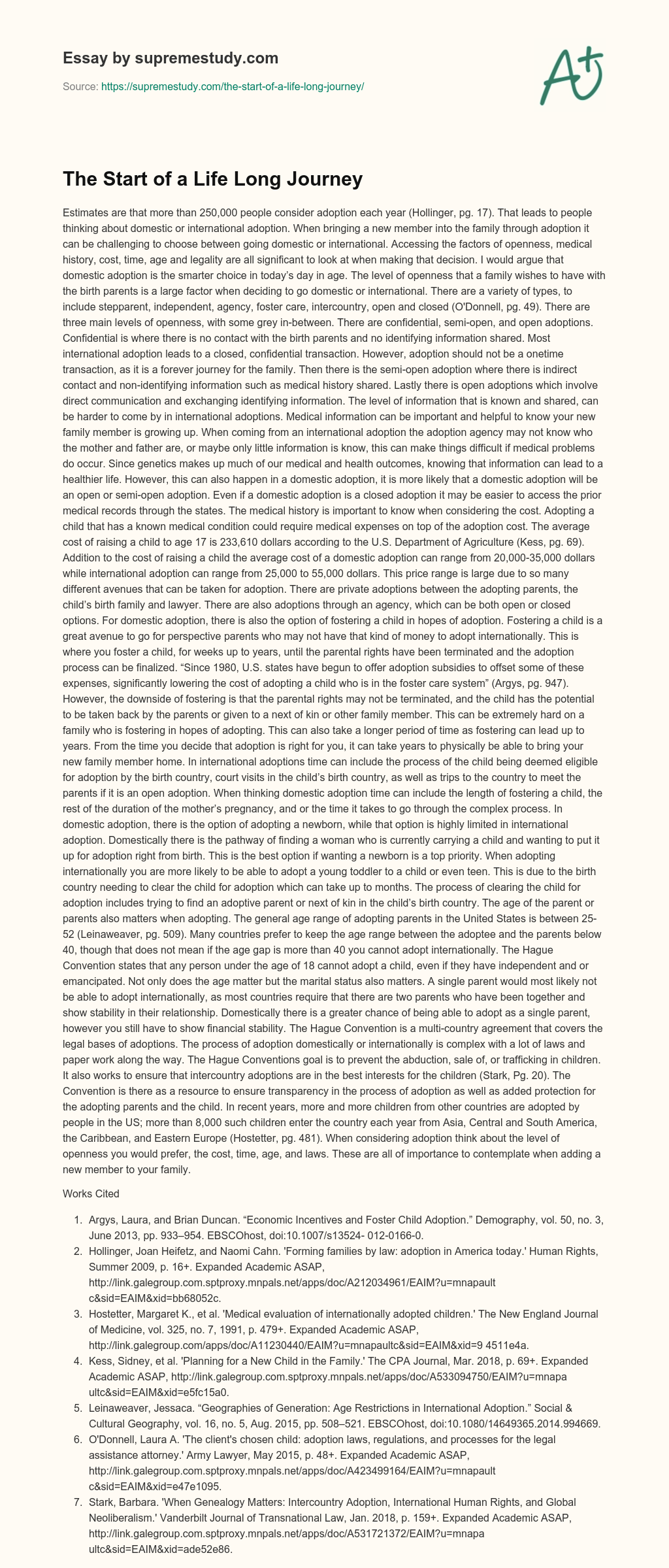 The Start of a Life Long Journey essay