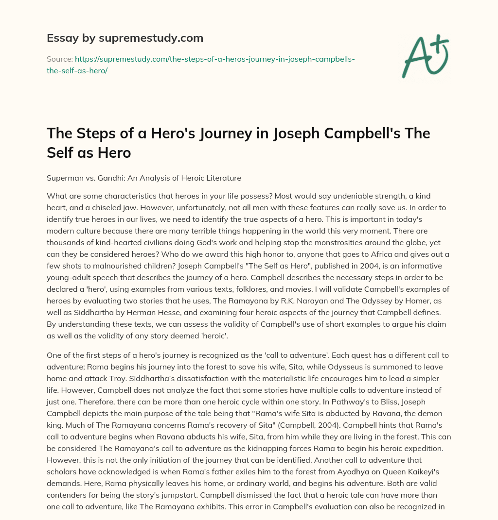 joseph campbell hero's journey essay