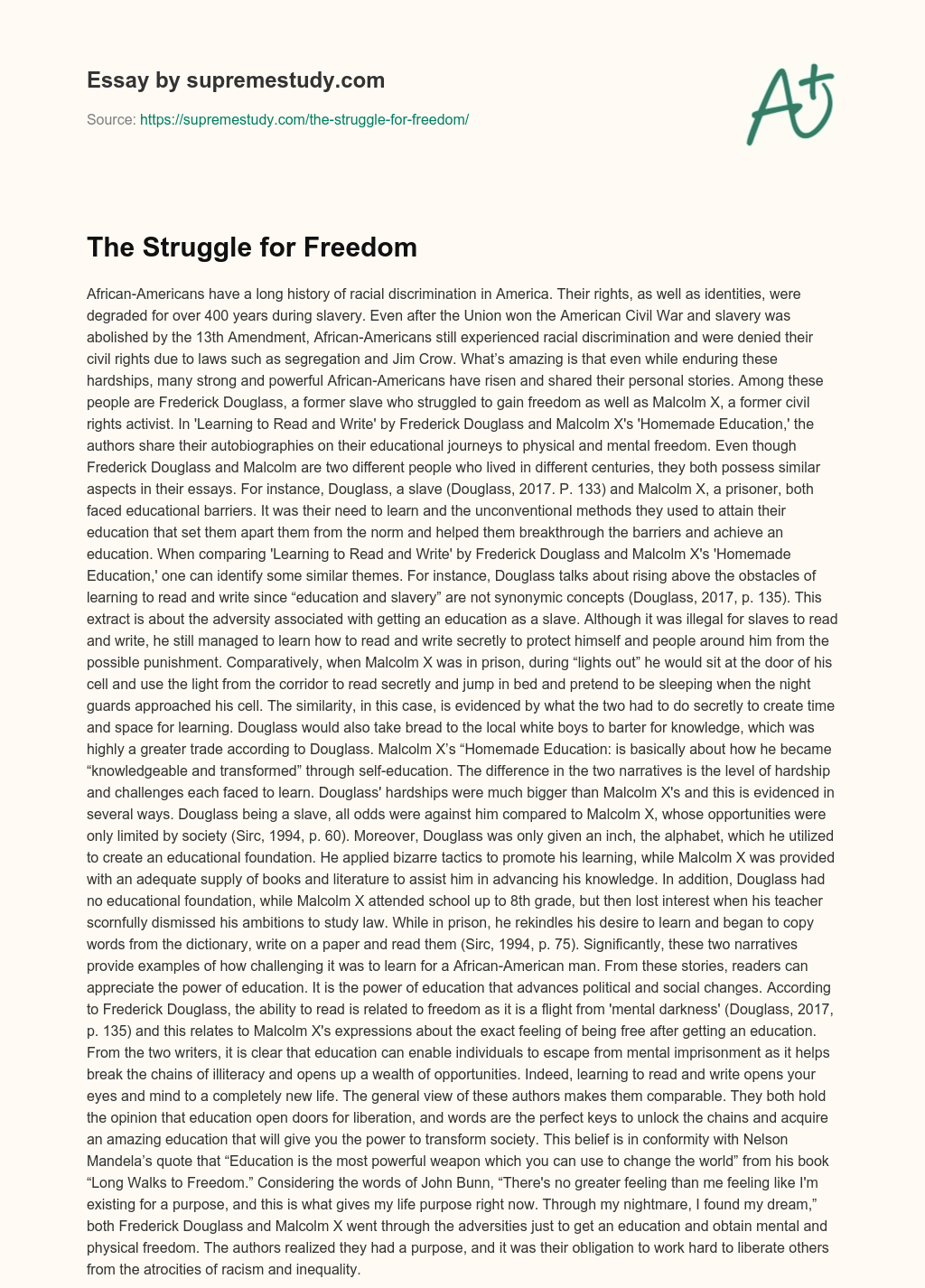 The Struggle for Freedom  essay
