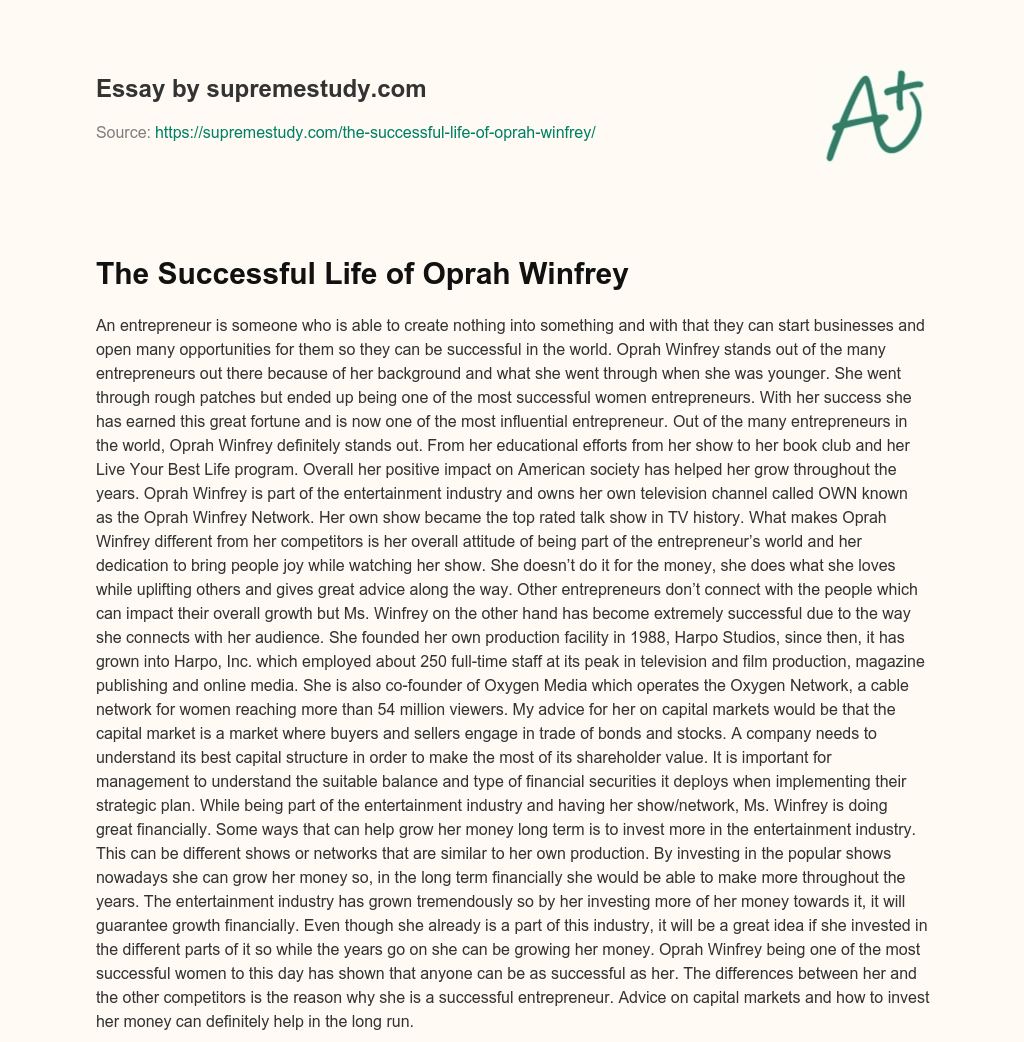 The Successful Life of Oprah Winfrey essay